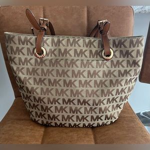 Authentic Michael Kors Jet Set Logo Canvas Tote
